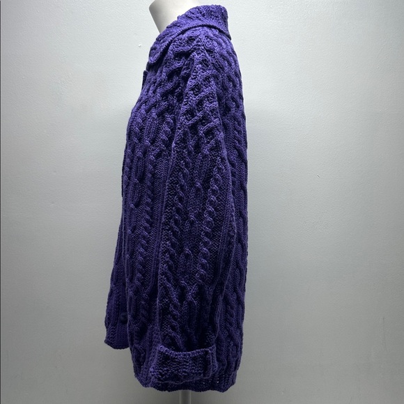 Aran Crafts Cardigan Sweater 100% Merino Wool Knit Button Down Purple Medium - Picture 5 of 9